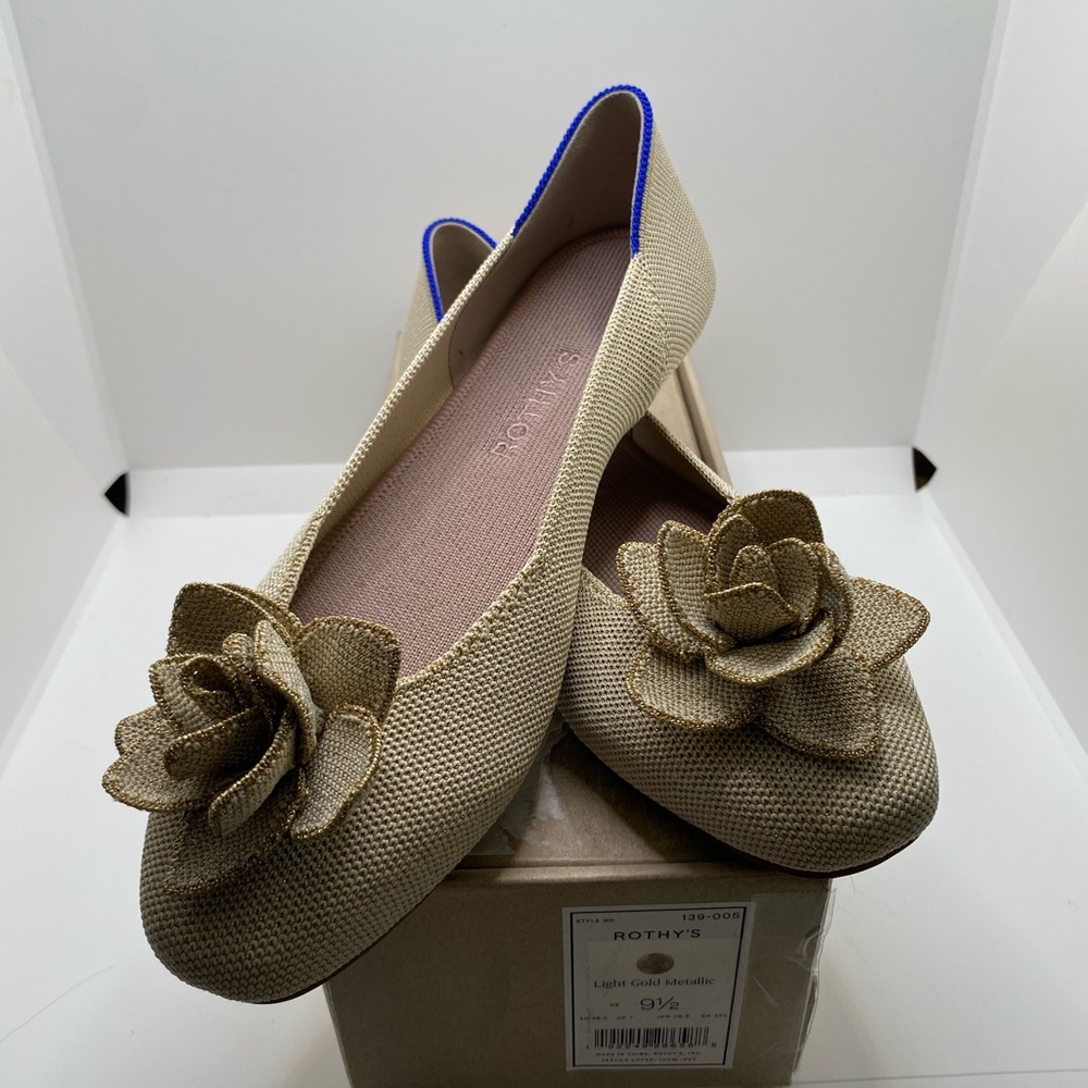 NEW!!! Rothy’s The Petal Square Toe Light Gold Metallic Flats Size 9.5 - Picture 6 of 8